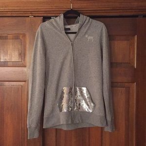 PINK Sequined Pocket Zip-up Hoodie